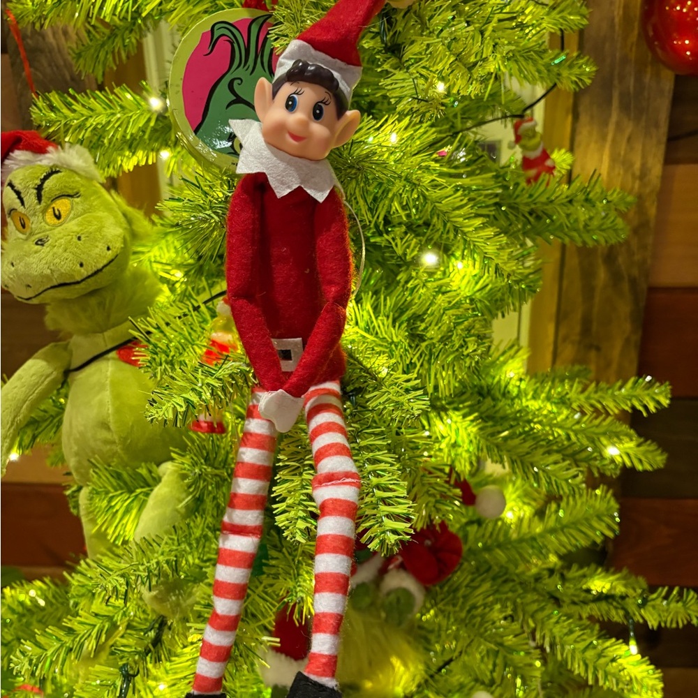 Festive Elf Doll with Striped Legs